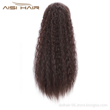 Aisi Hair High Temperature Fiber Drawstring Ponytail Hair Extensions Brown Long Wavy Synthetic Pony Tail Hairpieces